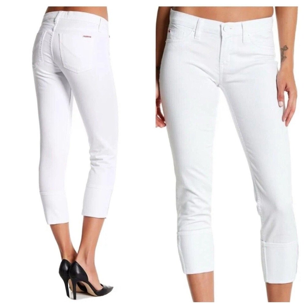 Hudson Women's Muse Crop Jeans in White, Skinny W/ 5 In Cuff Size 28